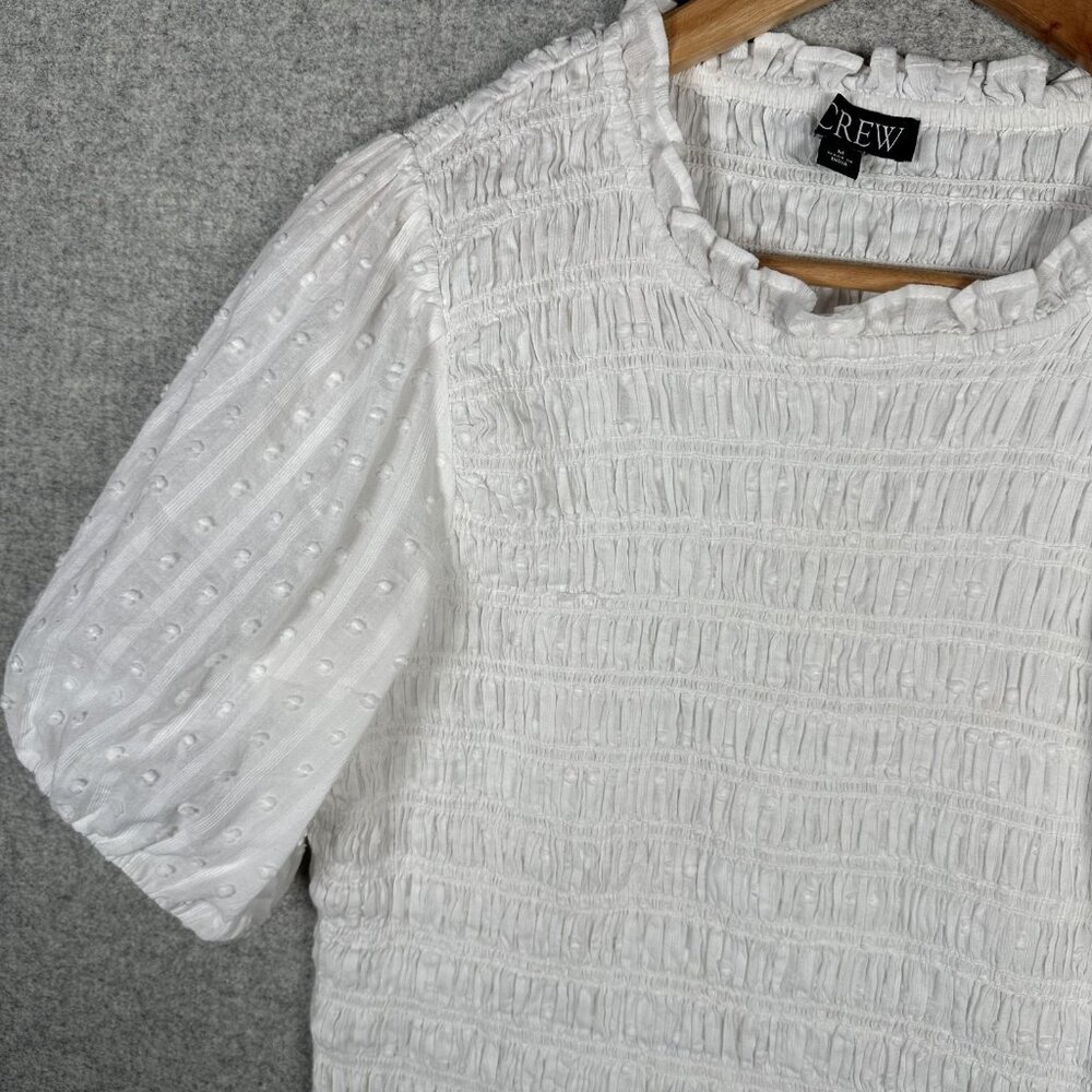 J.‎ Crew Medium Womens Top White Crinkle Stretch Cotton Short Sleeve Boho - Picture 4 of 16